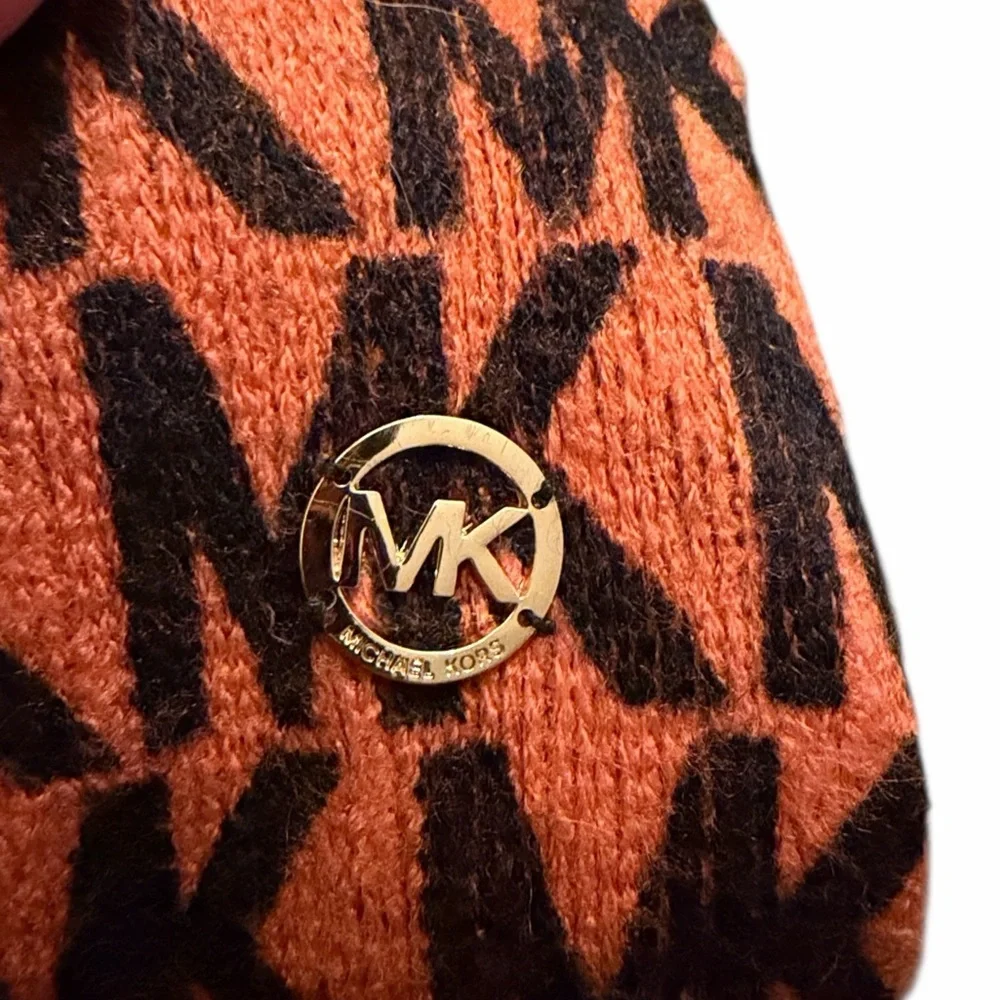 Michael Kors monogrammed, orange and black infinity scarf